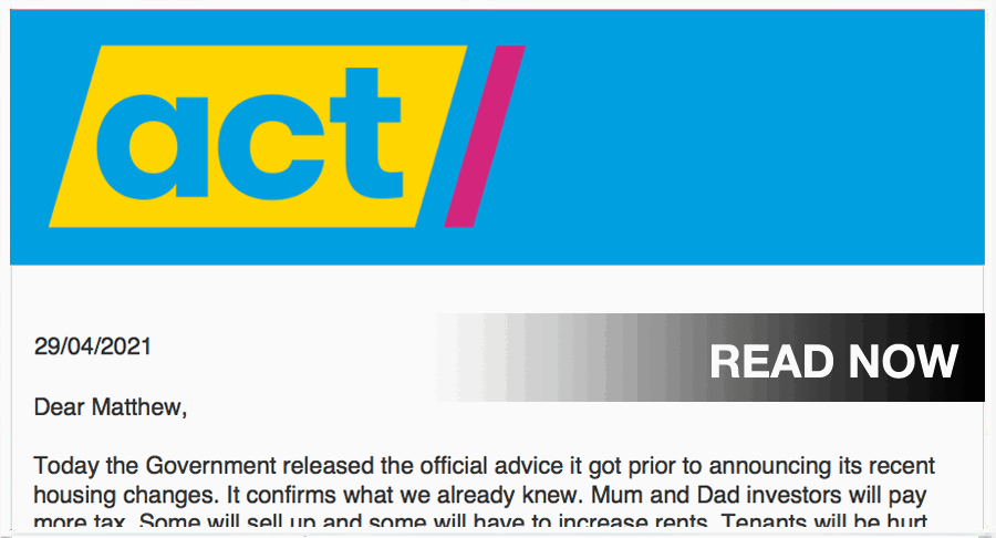 Email from ACT party re tax changes